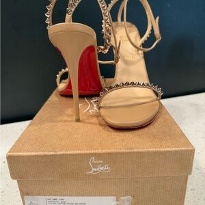 Christian Louboutin Beige Studded Heels with Red Soles